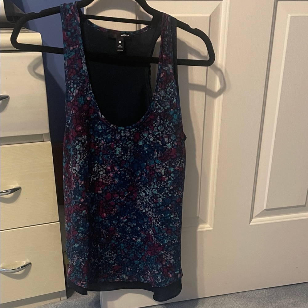Aqua Multicolor Floral Scoop Tank in Blue and Purple